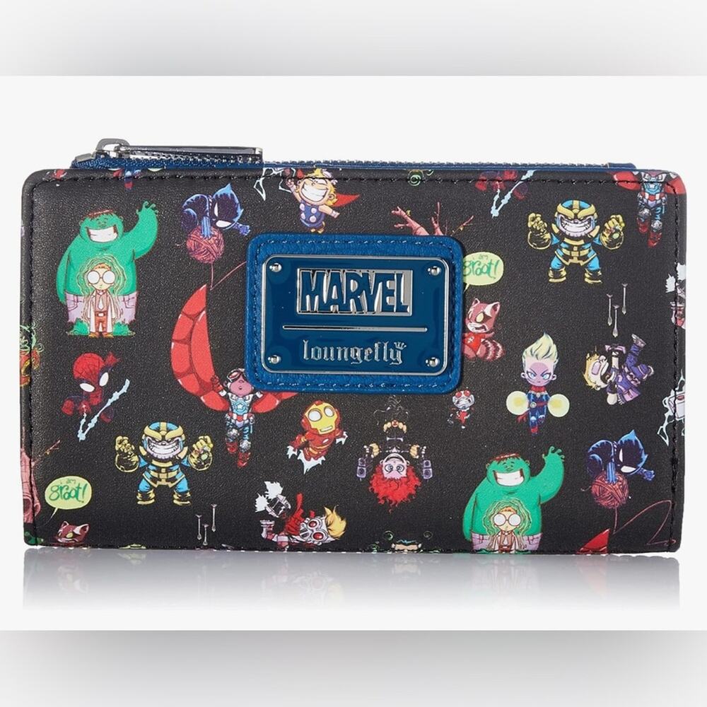 Loungefly Black Marvel Characters Zip Wallet